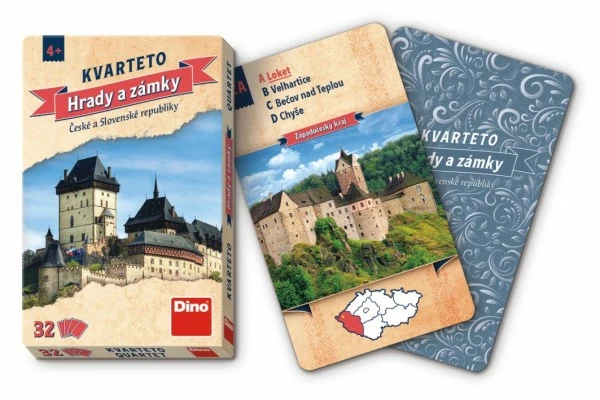 Kvarteto Hrady a zámky společenská hra karty 32ks v papírové krabičce 7x11x1cm