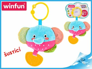 Winfun Chrastítko/kousátko slon plyšový 17 cm šustící 0m+ na kartě