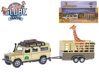 Land Rover Defender 14cm kov na zpětný chod s přívěsem 14 cm a žirafou v krabičce