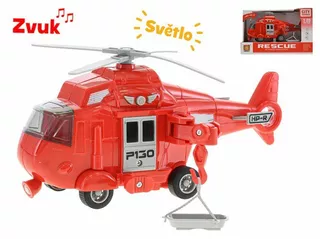Vrtulník 20 cm na setrvačník na baterie se světlem a zvukem červený v krabičce