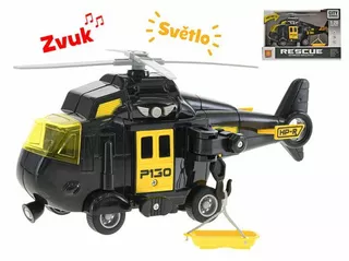 Vrtulník 20 cm na setrvačník na baterie se světlem a zvukem černý v krabičce