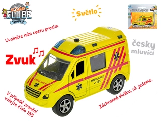 Mikro Auto ambulance CZ 11cm kov na zpětný chod na baterie česky mluvící se světlem