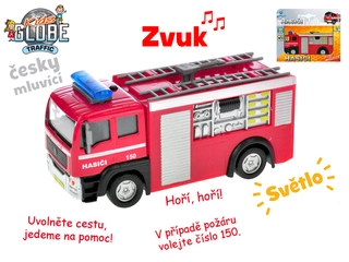 Mikro Trading Auto hasiči CZ 12cm kov na zpětný chod na baterie česky mluvící se světlem