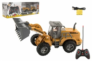 Auto Buldozér RC plast 22cm na dálkové ovládání 27MHz na baterie se světlem v krabici 37x12x11cm