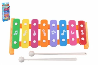 Xylofon 26cm kov/plast + 2 paličky 3 barvy v krabici 13,5x32x4cm