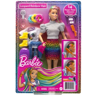 Mattel Barbie leopardí panenka s duhovými vlasy a doplňky