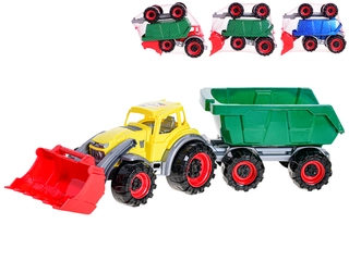 Traktor nakladač 51cm s vlečkou 4barvy v síťce