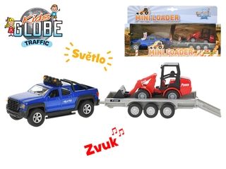 Kids Globe Traffic auto SUV 30cm na zpětný chod na baterie se světlem a zvukem s bagrem v krabičce