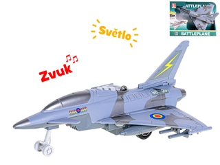 Letadlo vojenské 26cm na setrvačník na baterie se světlem a zvukem 2barvy v krabičce