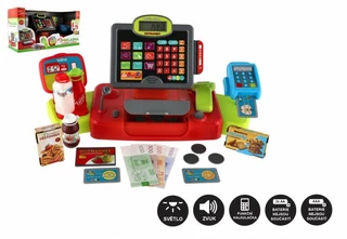 Teddies pokladna velká digitální plast na baterie se zvukem se světlem v krabici 48x25x18cm