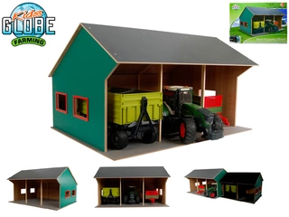 Kids Globe 610260 Farming garáž dřevěná 55,5x75x43,5cm 1:16 pro 3 traktory v krabičce