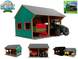 Kids Globe 610263 Farming dřevěná garáž 44x53x37cm 1:16 pro 2 traktory v krabičce