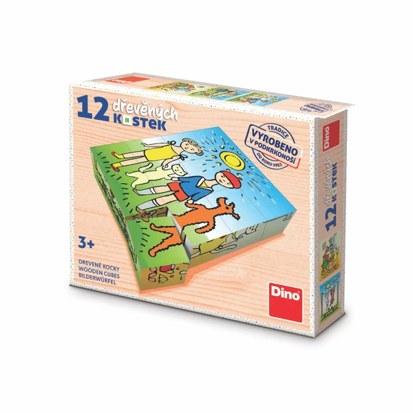 Dino Dřevěné kostky Pejsek a kočička – 12 kostek