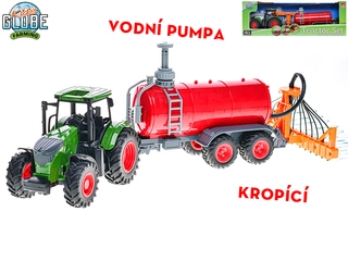 Kids Globe Farming traktor volný chod 49cm s cisternou stříkající vodu