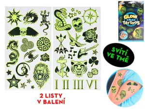 Glow tetování svítící ve tmě 2listy v papírové kartě - modré
