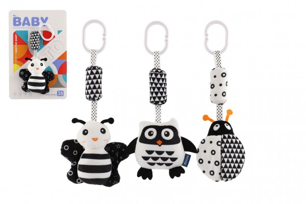 Teddies Zvířátko chrastítko/závěs na postýlku/kočárek plyš 30cm černobílé 3 druhy na kartě v sáčku 0+