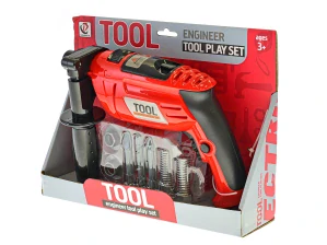 Vrtačka 22cm červená na baterie s doplňky v krabičce