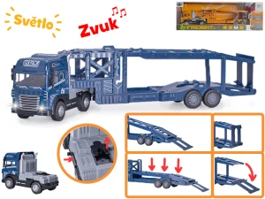 Mikro Trading Přepravník aut 40cm 1:24 kov na baterie na setrvačník se světlem a zvukem 2barvy v krabičce