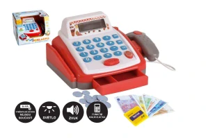 Teddies Pokladna malá digitální plast 18cm s doplňky na baterie se zvukem se světlem v krabici 22x15x18cm