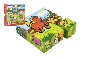 Teddies Kostky kubus Moje první zvířátka dřevo 9x9x3cm 9ks v krabičce 11x11x6cm 12m+ MPZ