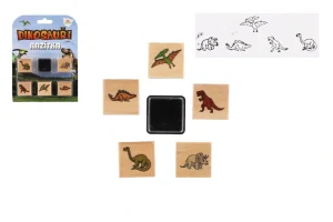 Teddies Razítka dřevěná 5+1 s poduškou dinosauři 3x3cm na kartě