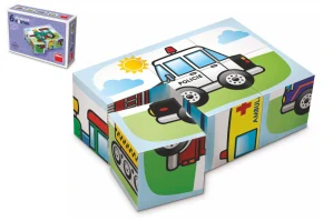 Teddies Kostky kubus Dopravní prostředky dřevo 6 ks v krabičce 12,5x8,5x4cm