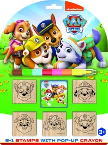 Jiri Models Razítka 5+1 s poduškou dřevěná 5x5cm s voskovkou Tlapková patrola/Paw Patrol na kartě