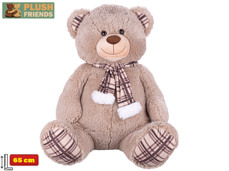 Plush Friends medvěd plyšový 65cm sedící se šálou 0m+
