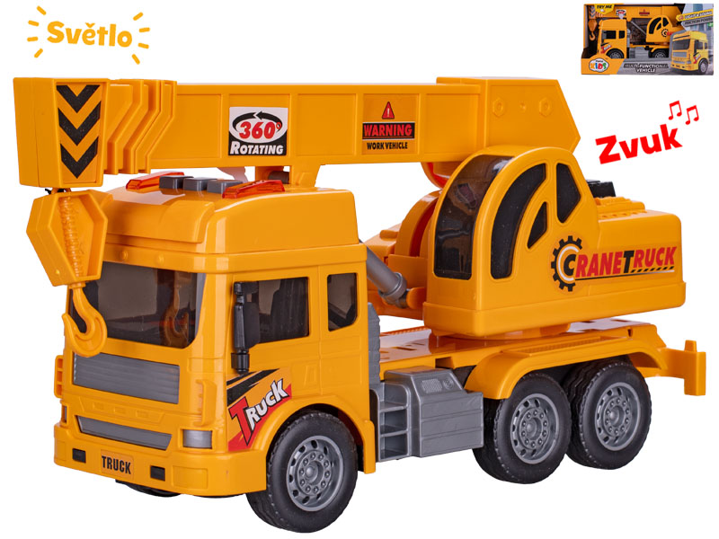 Mikro Trading Auto stavební jeřáb 27cm na setrvačník na baterie se světlem a zvukem v krabičce