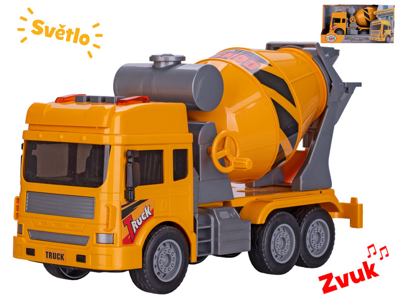 Mikro Trading Auto stavební domíchávač 27cm na setrvačník na baterie se světlem a zvukem v krabičce