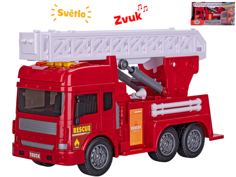 Mikro Trading Auto hasiči žebřík 28cm na setrvačník na baterie se světlem a zvukem v krabičce