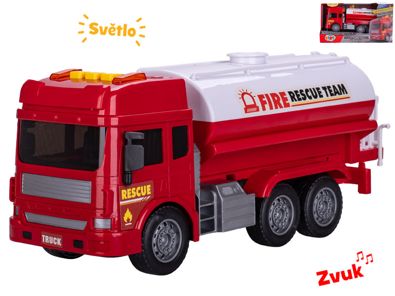 Mikro Trading Auto hasiči cisterna 28cm na setrvačník na baterie se světlem a zvukem v krabičce