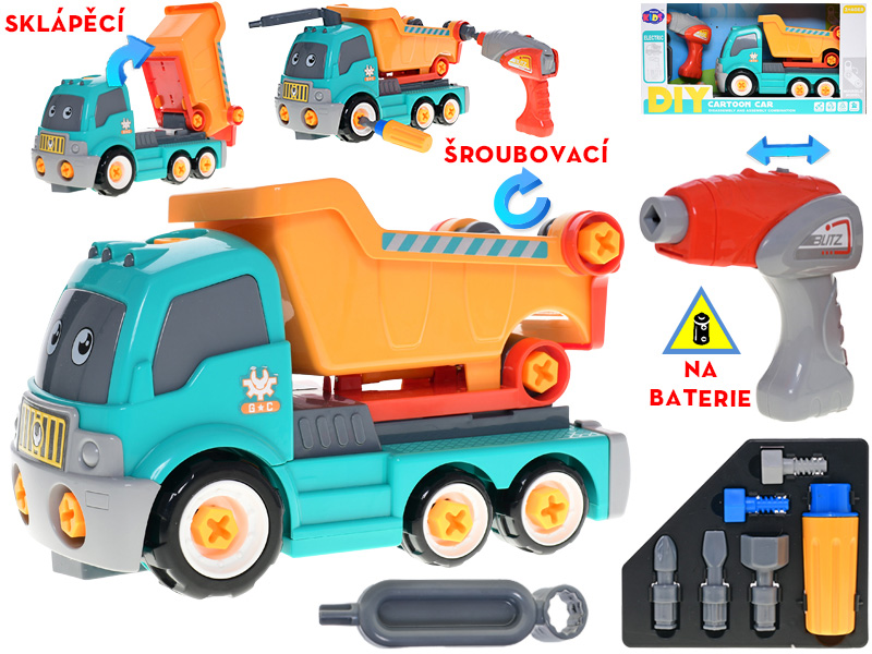 Mikro Trading Auto sklápěčka 28cm šroubovací s vrtačkou na baterie a doplňky v krabičce