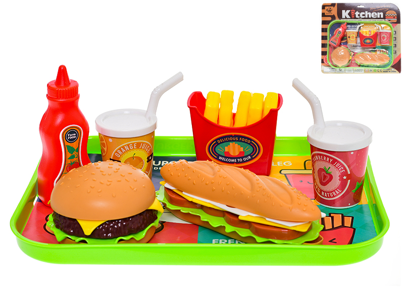 Mikro Trading Fast food set potravin a nápojů 6ks s podnosem 26x19cm na kartě