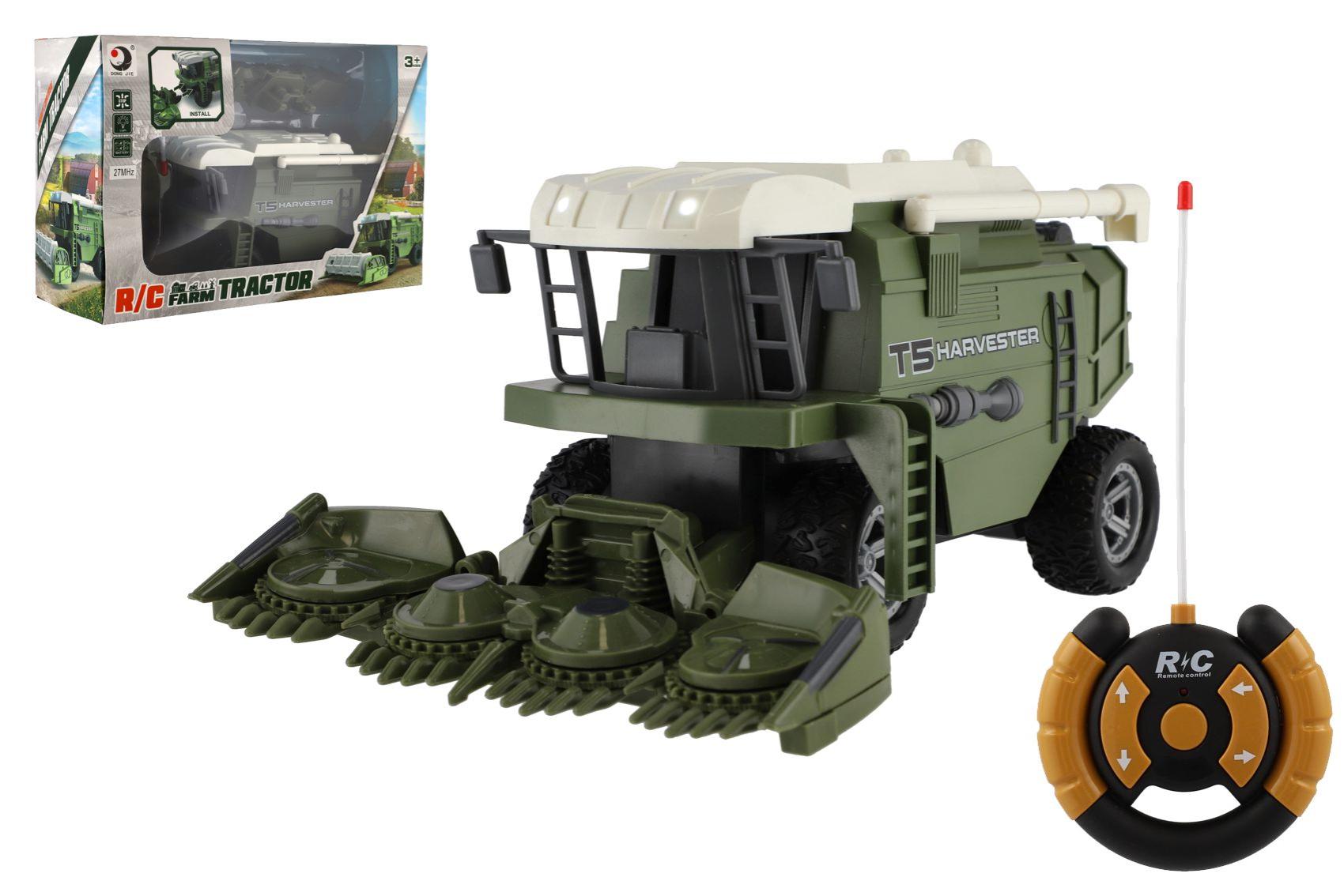 Teddies Kombajn na kukuřici RC plast 22cm 27MHz na baterie se světlem v krabici 30x21x12cm