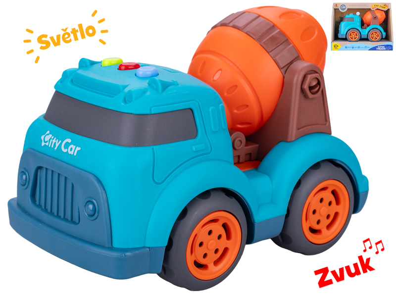 Mikro Trading Auto stavební míchačka 17cm volný chod na baterie se světlem a zvukem 18m+ v krabičce