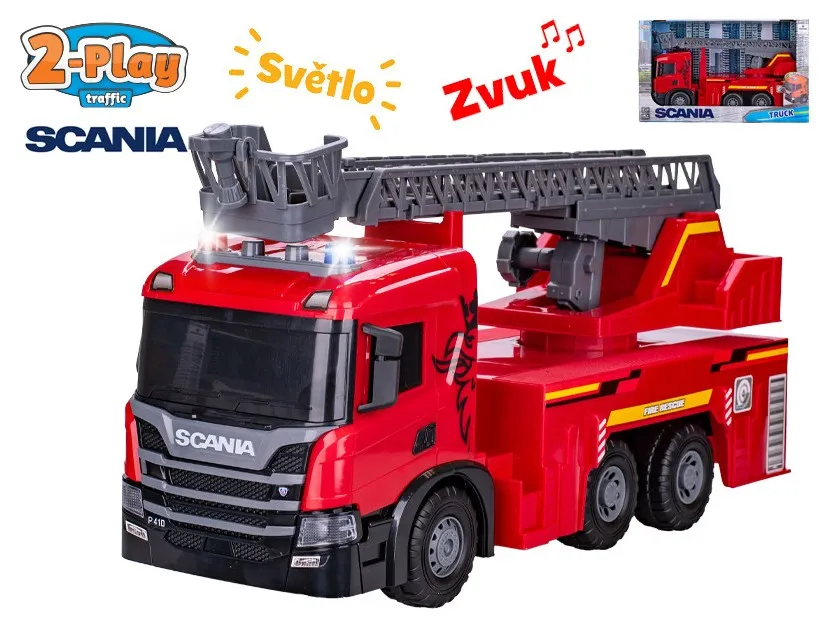 Mikro Trading 2-Play Traffic auto hasiči Scania 54cm na setrvačník na baterie se světlem a zvukem