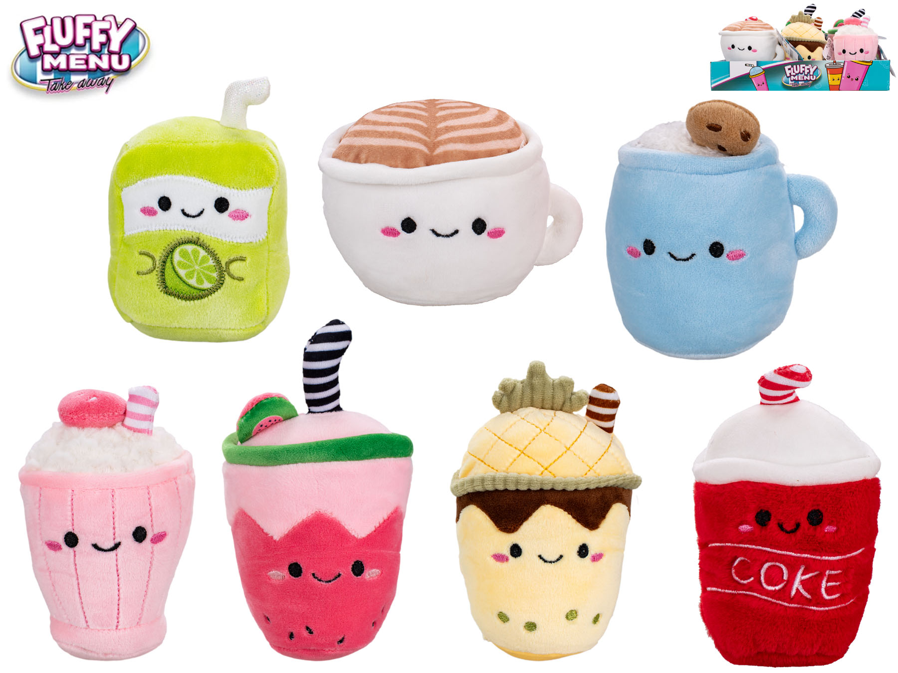 Mikro Trading Fluffy Menu nápoj plyšový 9-13cm 7druhů assort