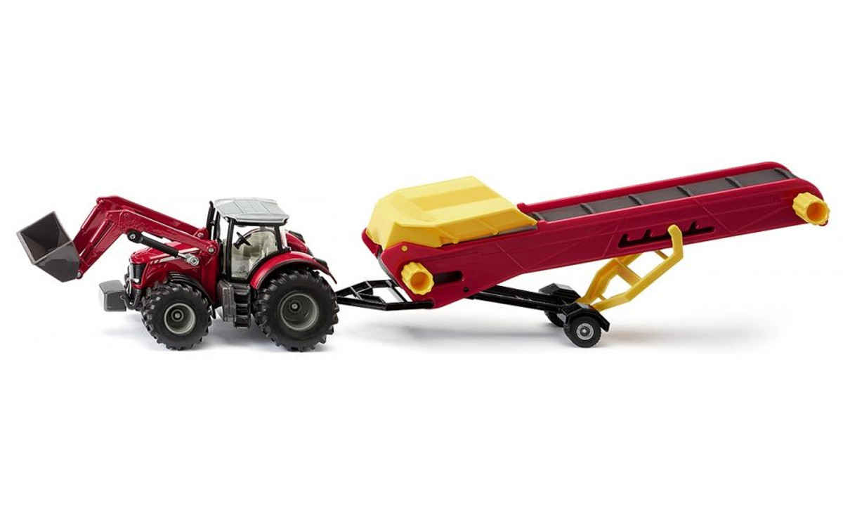 SIKU 1996 Traktor Massey Ferguson s čelním nakladačem a dopravníkem 1:50