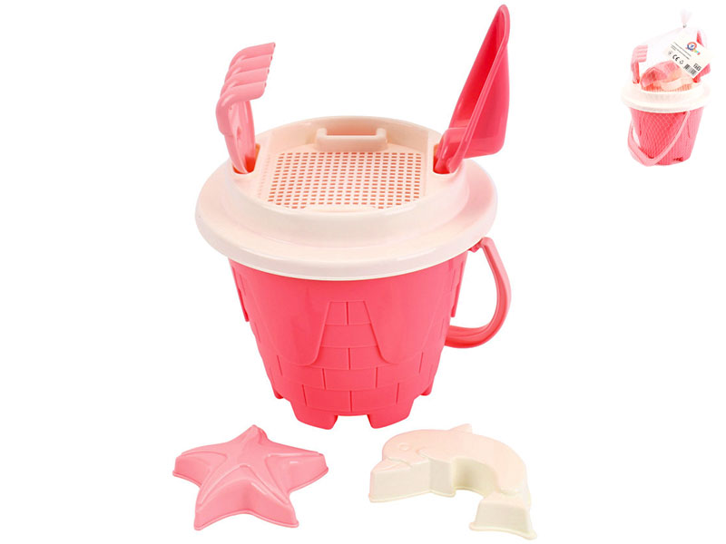 Mikro Trading Sada na písek růžová 18x26cm s kyblíkem 12m+ v síťce