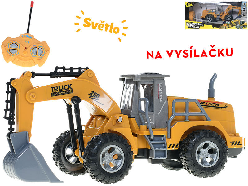 Mikro Trading R/C bagr 23cm 27MHz plná funkce na baterie se světlem v krabičce