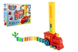 Teddies Lokomotiva/Vlak domino stavěcí plast 16cm na baterie se zvukem se světlem v krabici 33x23,5x8cm