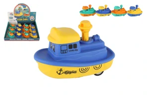 Teddies Loď/Lodička Zmáčkni a jeď plast 5x10cm na setrvačník 4 barvy assort