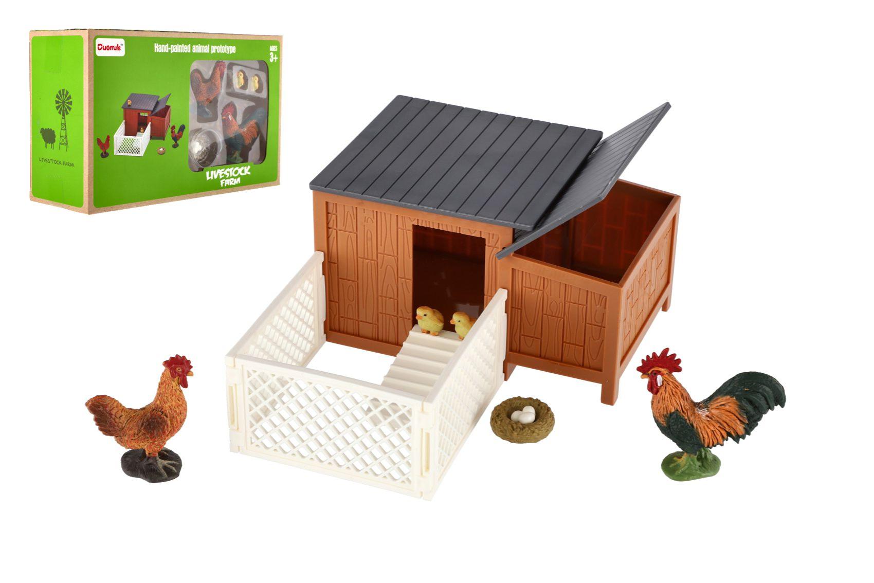 Teddies Kurník s výběhem plast s doplňky v krabici 25x16x9cm