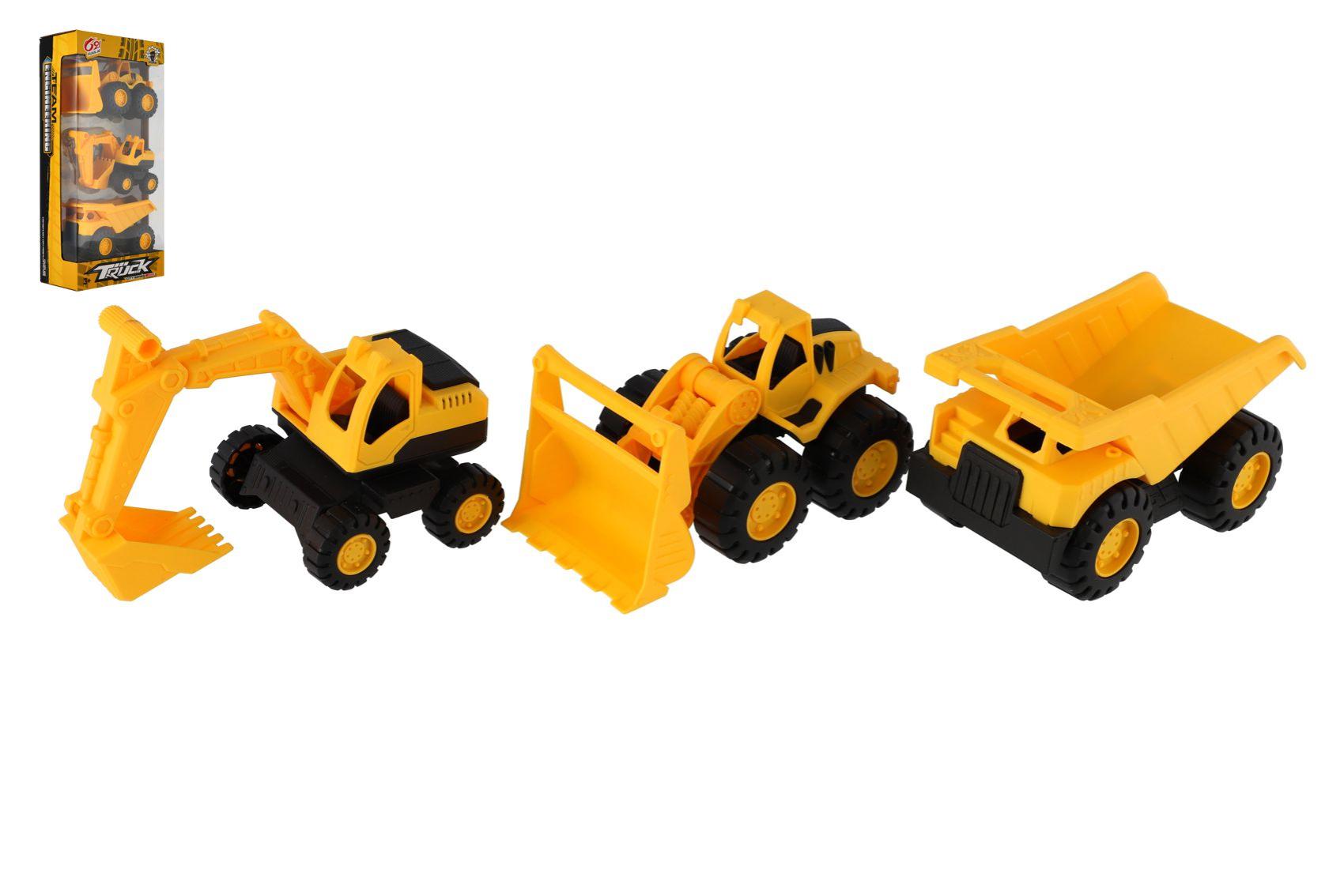 Teddies Auto stavební 3ks plast 12cm na volný chod v krabičce 14,5x30x7cm