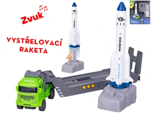 Mikro Trading Auto nákladní 30cm na setrvačník na baterie se zvukem + raketa 16,5cm s vystřelovačem v krabičce