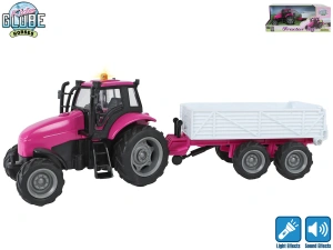 Kids Globe Horses traktor s vlečkou 25cm kov na setrvačník na baterie se světlem a zvukem v krabičce