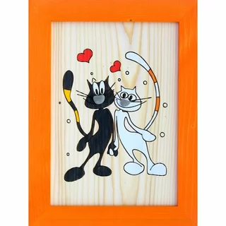 Ručně malovaný dřevěný obrázek kočky 25 x 33 cm
