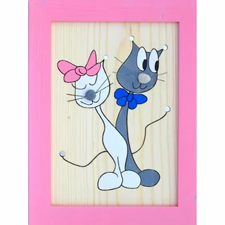Ručně malovaný dřevěný obrázek č. 106 Kočky 25 x 33 cm