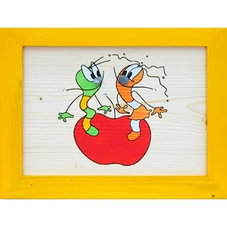 Ručně malovaný dřevěný obrázek Červíci 25 x 33 cm